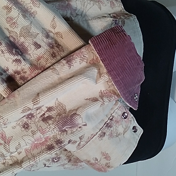 Pretty Floral Soft Courduroy Western Shirt Snap Close Cowgirl Up - Picture 5 of 11